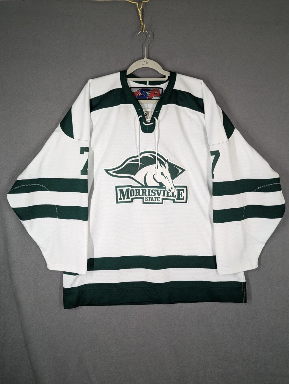 Vintage Morrisville State Mustangs NCAA Hockey #7 Rogers Jersey Size 54